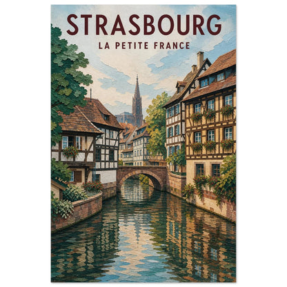 Affiche Strasbourg – La Petite France, illustration verticale gouache illustrée, format 40 × 60 cm