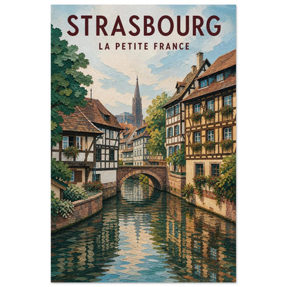 Affiche Strasbourg – La Petite France, illustration verticale gouache illustrée, format 60 × 90 cm