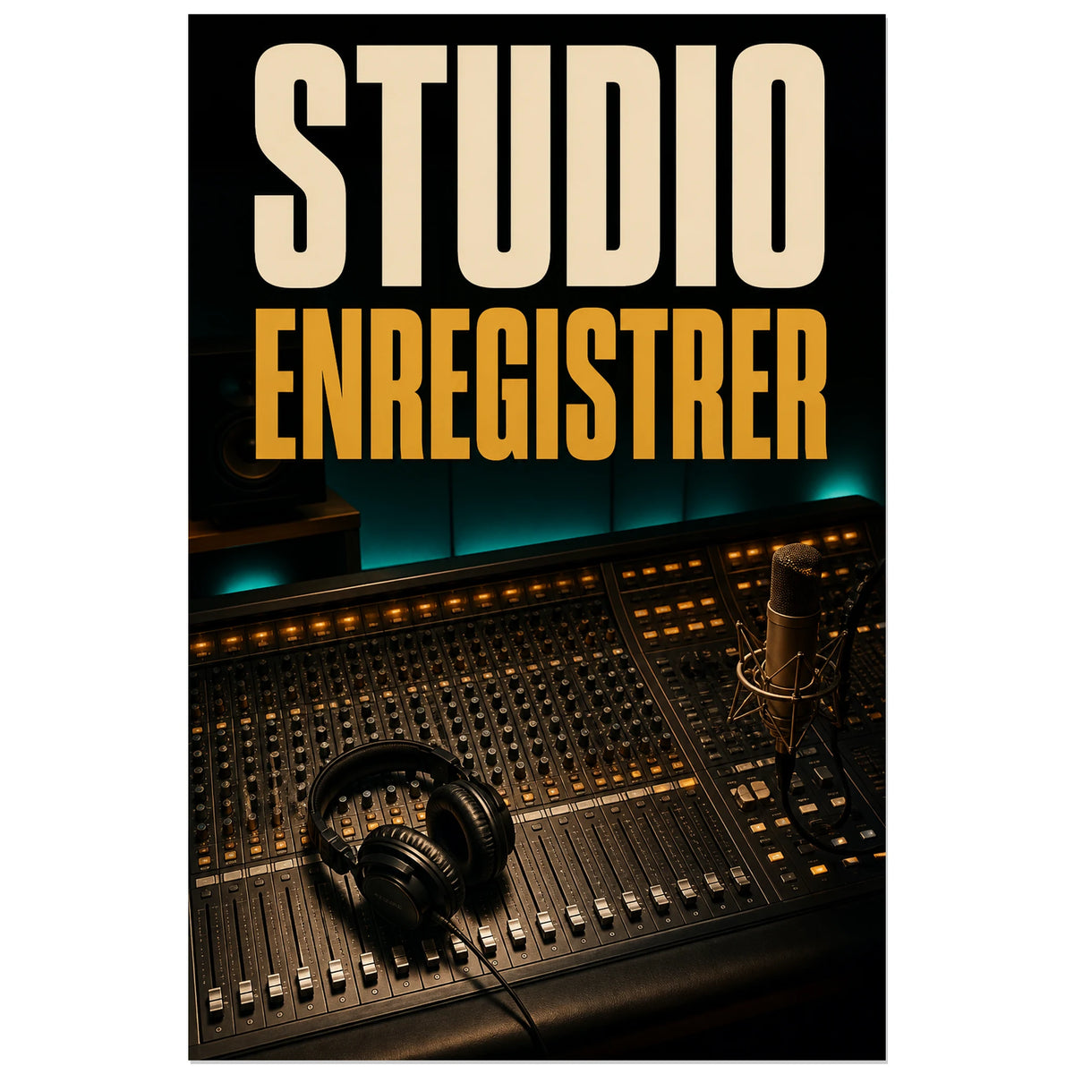 Affiche Studio - Enregistrer, illustration editoriale realiste de studio verticale, format 40 × 60 cm