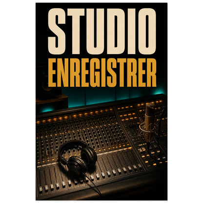 Affiche Studio - Enregistrer, illustration editoriale realiste de studio verticale, format 40 × 60 cm