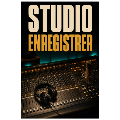Affiche Studio - Enregistrer, illustration editoriale realiste de studio verticale, format 60 × 90 cm