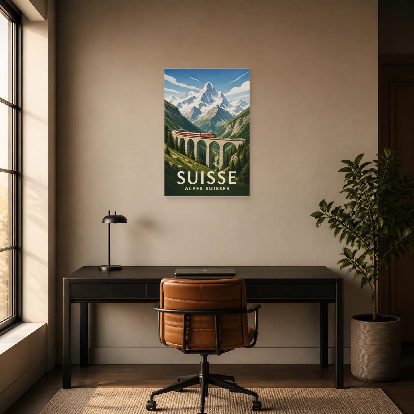 Affiche Suisse – Alpes Suisses dans un bureau - Art Virtuoso