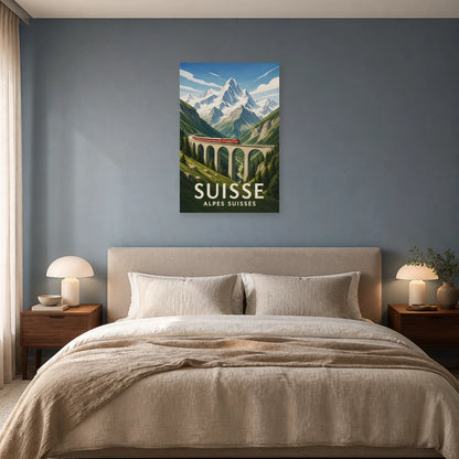 Affiche Suisse – Alpes Suisses dans une chambre - Art Virtuoso