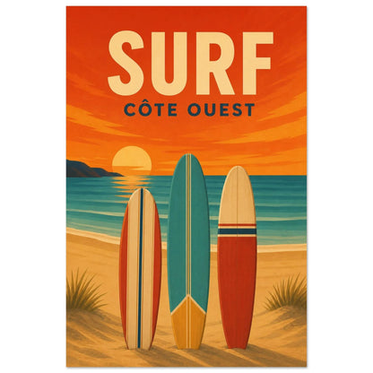 Affiche Surf – Côte Ouest, gouache contemporaine verticale, format 40 × 60 cm