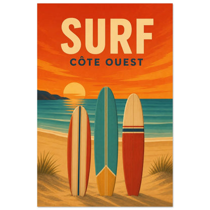 Affiche Surf – Côte Ouest, gouache contemporaine verticale, format 60 × 90 cm