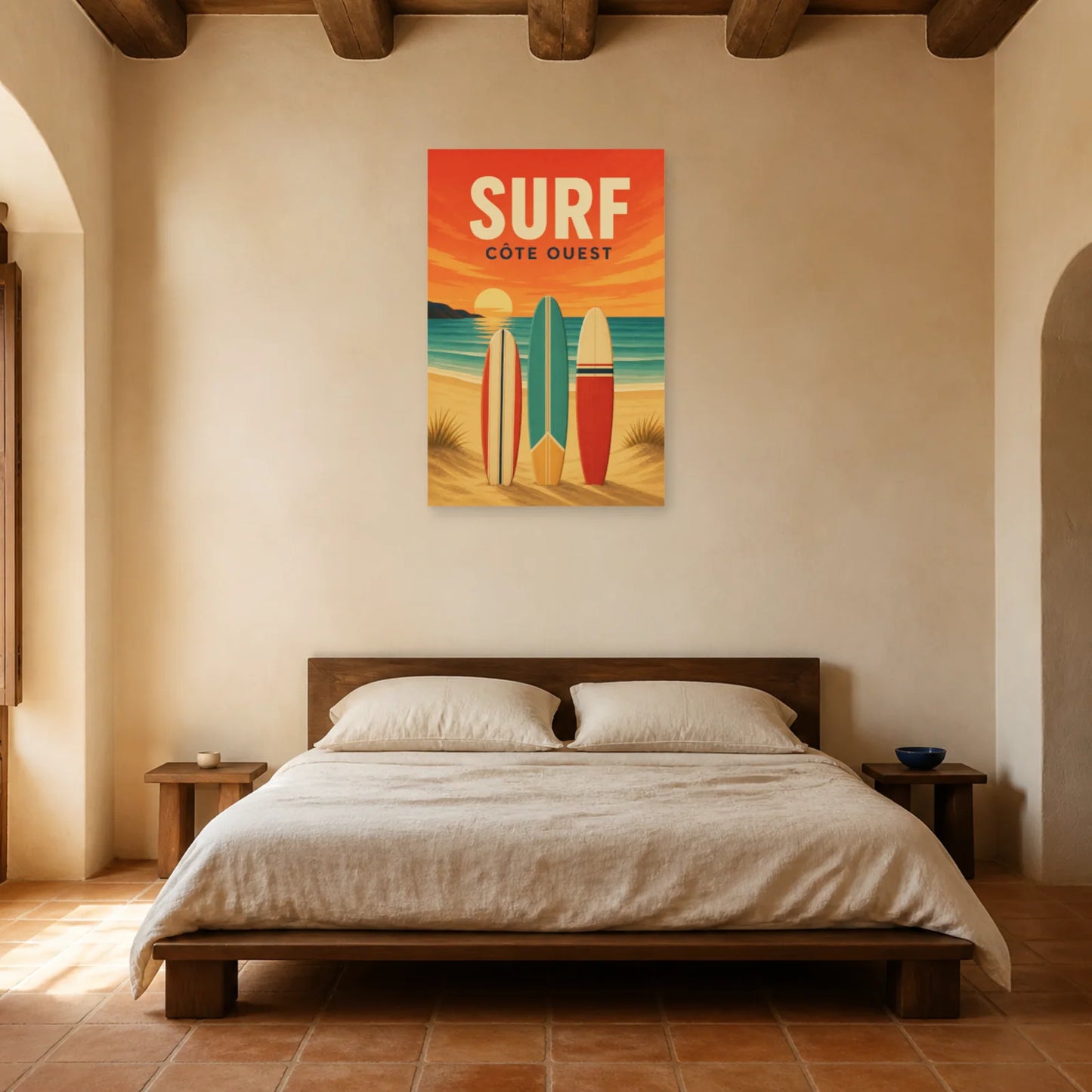 Affiche Surf – Côte Ouest dans une chambre - Art Virtuoso