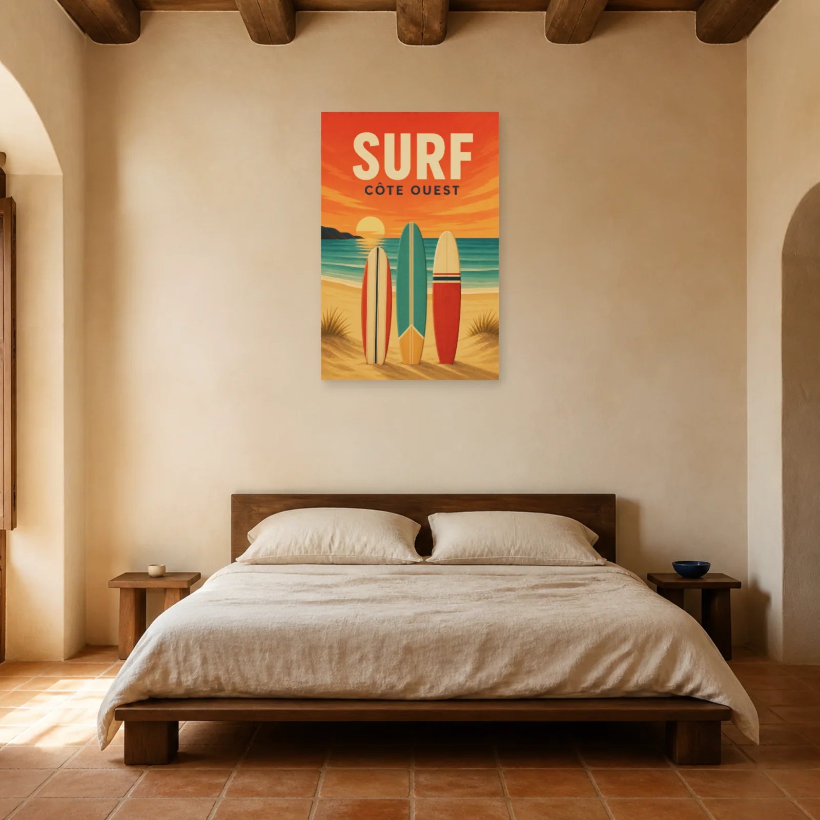 Affiche Surf – Côte Ouest dans une chambre - Art Virtuoso
