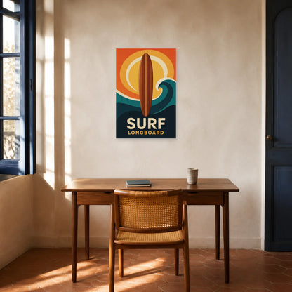 Affiche Surf – Longboard dans un bureau - Art Virtuoso