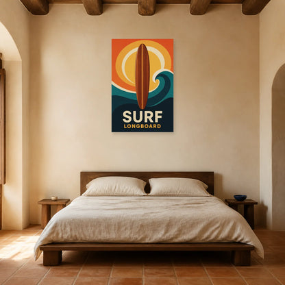 Affiche Surf – Longboard dans une chambre - Art Virtuoso
