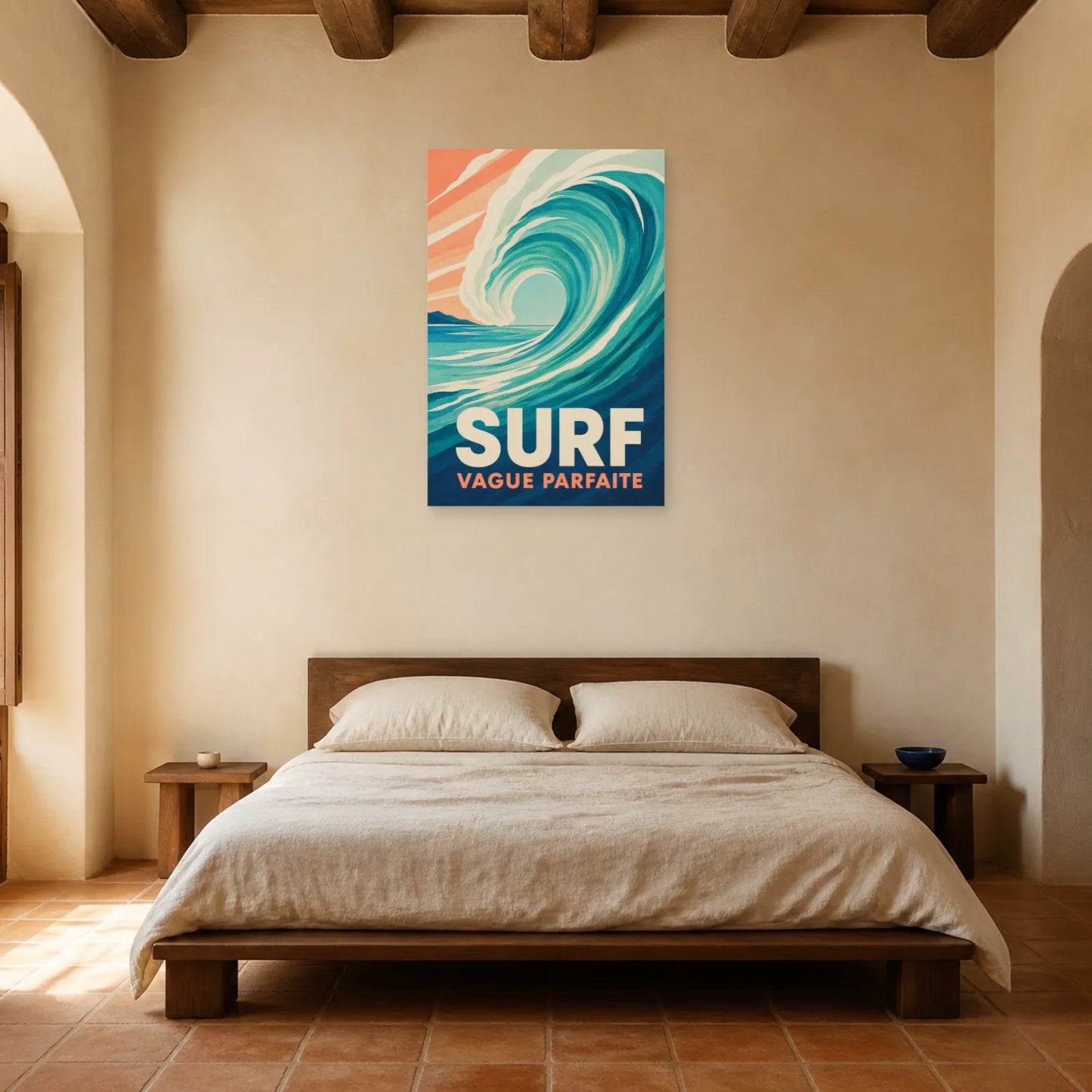 Affiche Surf – Vague Parfaite dans une chambre - Art Virtuoso