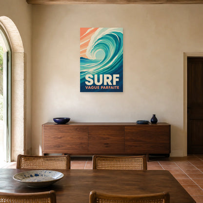 Affiche Surf – Vague Parfaite dans une salle à manger - Art Virtuoso