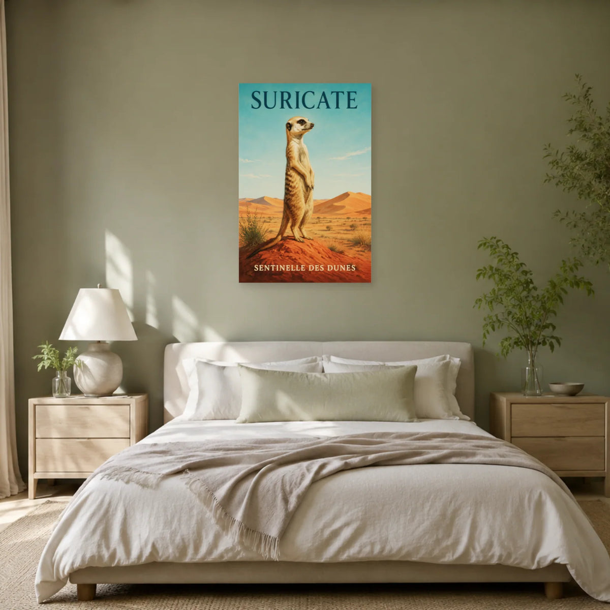 Affiche Suricate, sentinelle des dunes dans une chambre - Art Virtuoso
