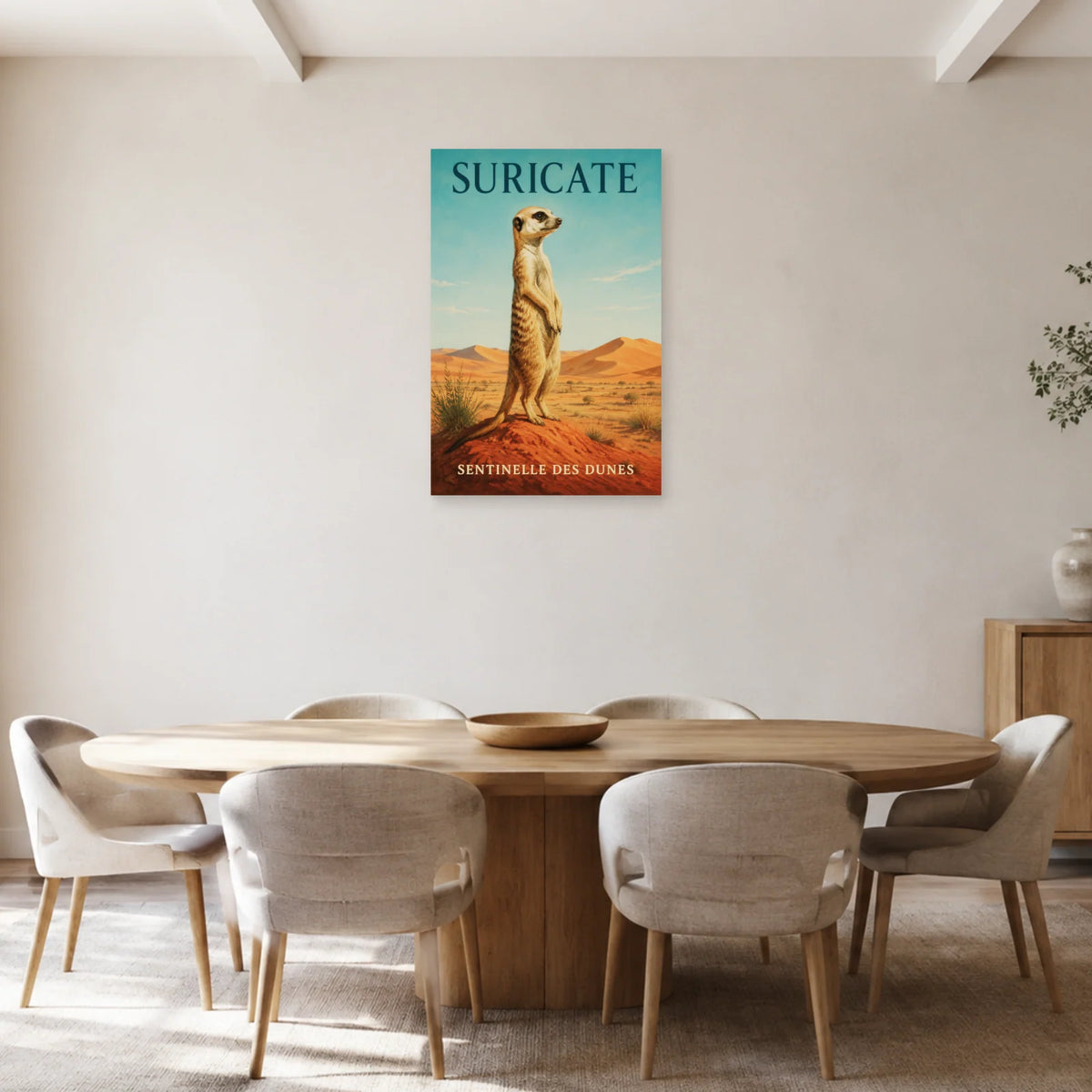 Affiche Suricate, sentinelle des dunes dans une salle à manger - Art Virtuoso
