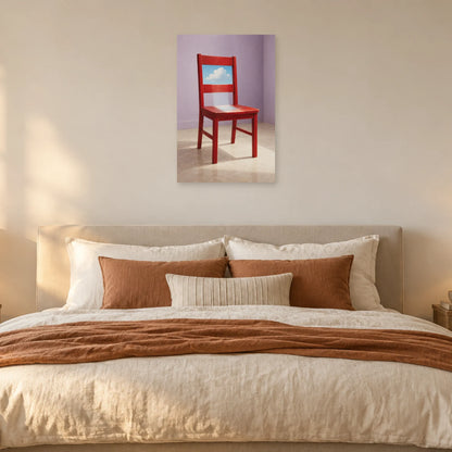 Affiche surréaliste chaise ouverte sur le ciel dans une chambre - Art Virtuoso