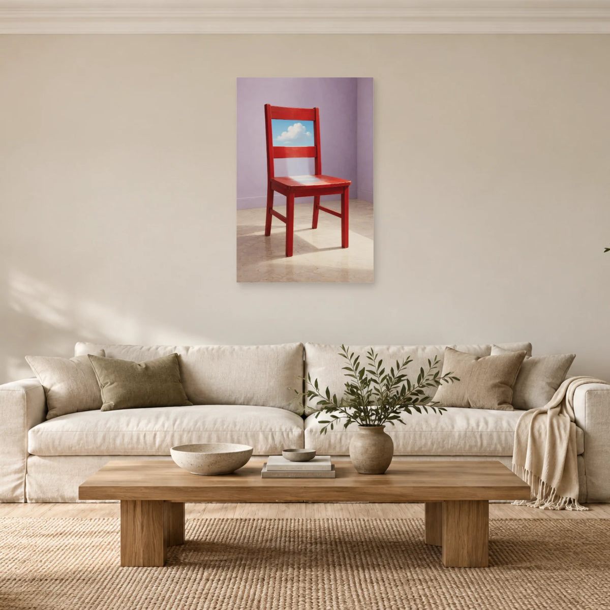 Affiche surréaliste chaise ouverte sur le ciel dans un salon - Art Virtuoso
