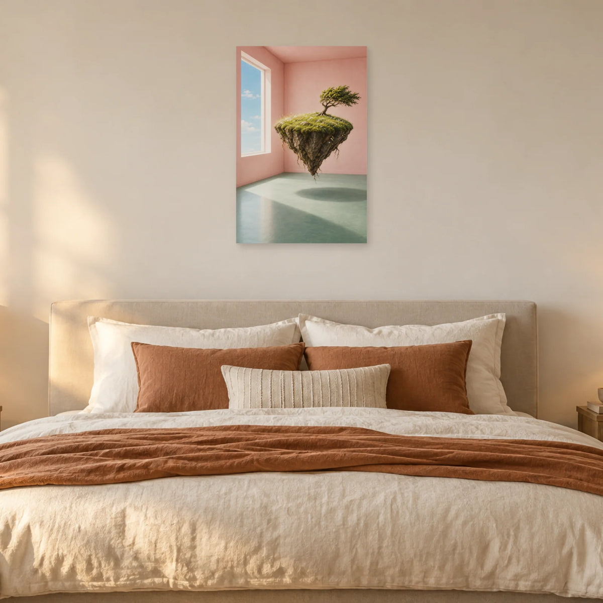 Affiche surréaliste île suspendue dans la chambre dans une chambre - Art Virtuoso