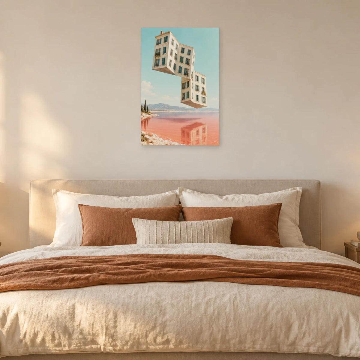 Affiche surréaliste immeuble plié dans une chambre - Art Virtuoso