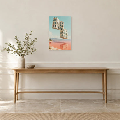 Affiche surréaliste immeuble plié dans une entrée ou un couloir - Art Virtuoso
