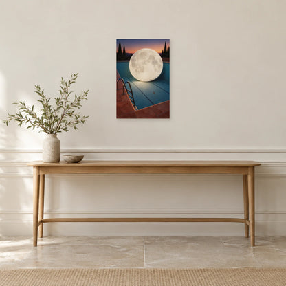 Affiche surréaliste lune dans la piscine dans une entrée ou un couloir - Art Virtuoso