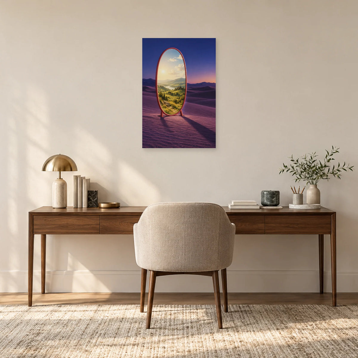 Affiche surréaliste miroir d'un autre jour dans un bureau - Art Virtuoso