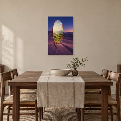 Affiche surréaliste miroir d'un autre jour dans une salle à manger - Art Virtuoso