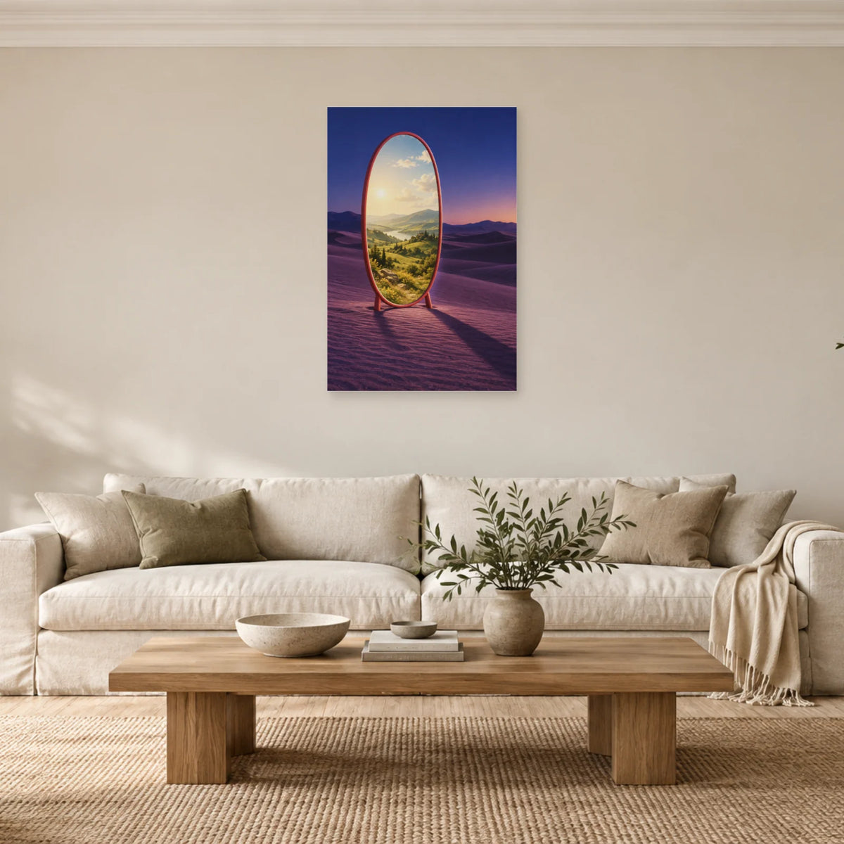 Affiche surréaliste miroir d'un autre jour dans un salon - Art Virtuoso