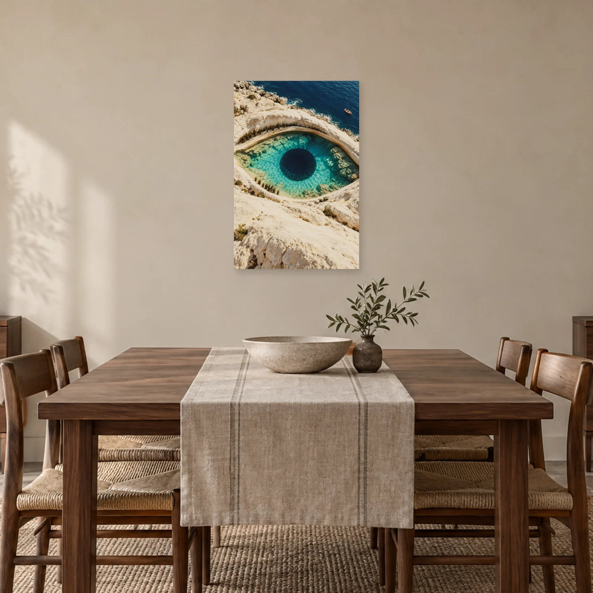 Affiche surréaliste œil océan dans une salle à manger - Art Virtuoso