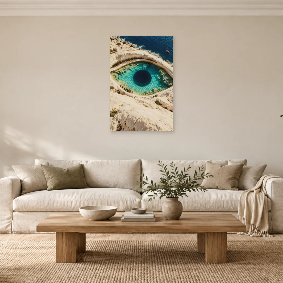 Affiche surréaliste œil océan dans un salon - Art Virtuoso