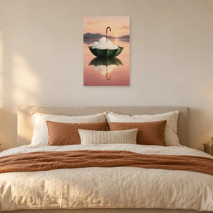 Affiche surréaliste parapluie recueillant un nuage dans une chambre - Art Virtuoso