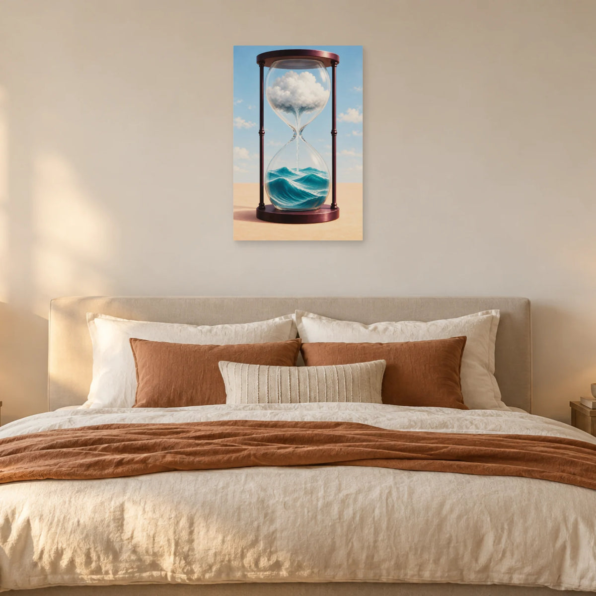 Affiche surréaliste sablier des marées dans une chambre - Art Virtuoso