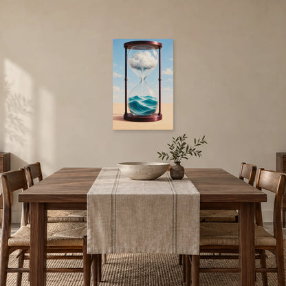 Affiche surréaliste sablier des marées dans une salle à manger - Art Virtuoso