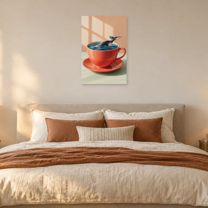 Affiche surréaliste tasse et baleine miniature dans une chambre - Art Virtuoso