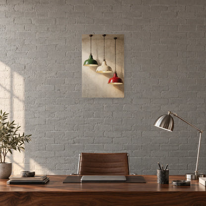 Affiche Suspensions émaillées - Lumière d’atelier dans un bureau - Art Virtuoso