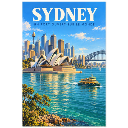 Affiche Sydney – Un port ouvert sur le monde, illustration architecturale / affiche de voyage / rendu peint verticale, format 30 × 45 cm