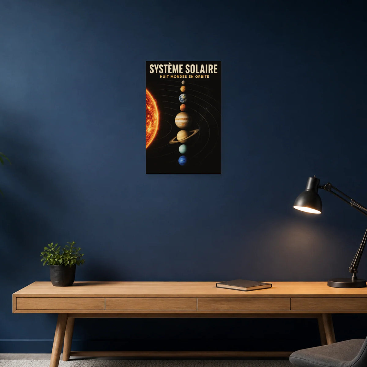 Affiche Système Solaire – Huit Mondes en Orbite dans un bureau - Art Virtuoso