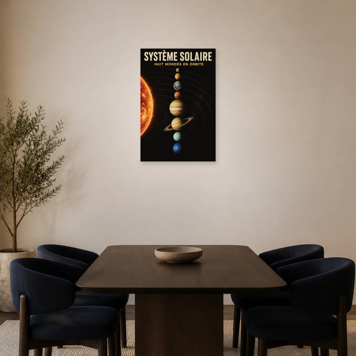 Affiche Système Solaire – Huit Mondes en Orbite dans une salle à manger - Art Virtuoso