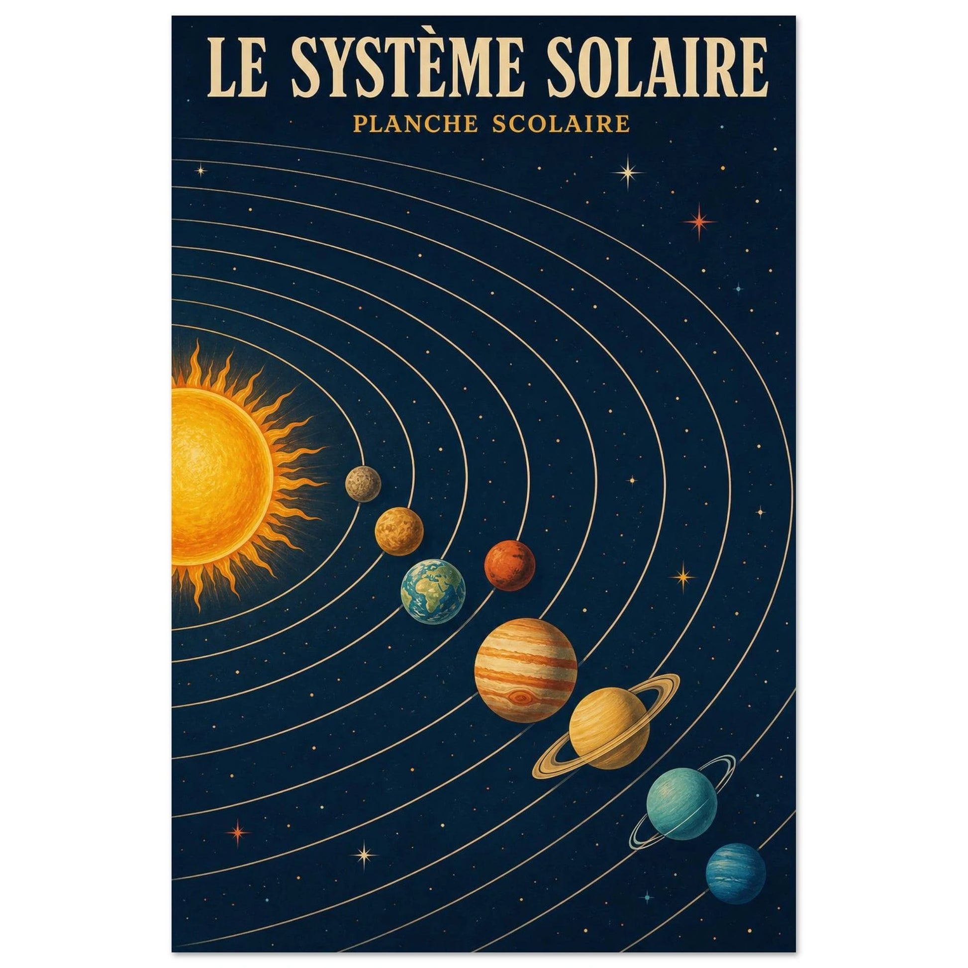 Affiche Le Système Solaire – Planche Scolaire, photographie éditoriale verticale, format 30 × 45 cm