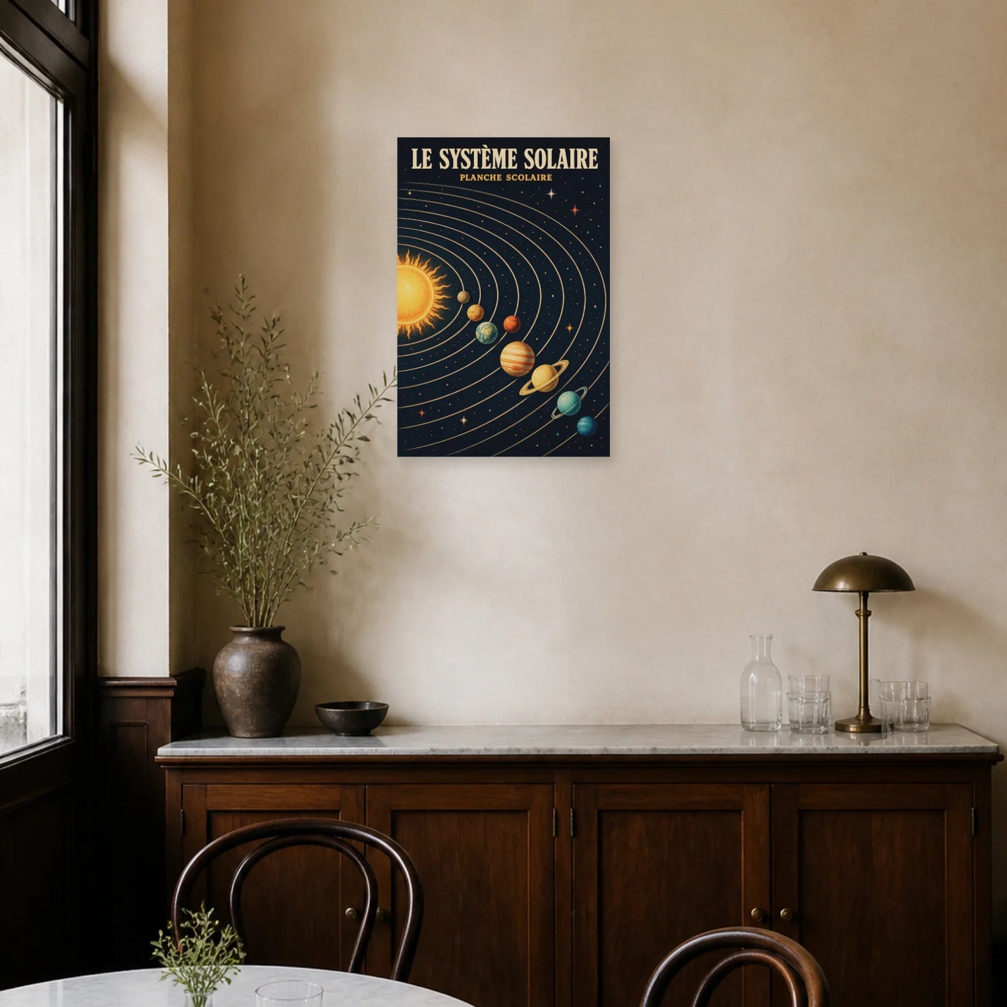 Affiche Le Système Solaire – Planche Scolaire dans une salle à manger - Art Virtuoso