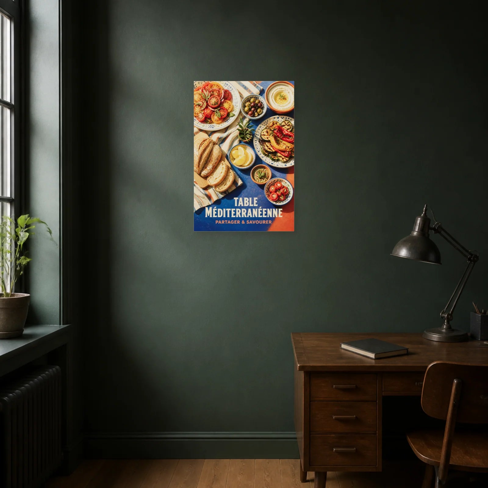 Affiche Table Méditerranéenne – Partager & Savourer dans un bureau - Art Virtuoso