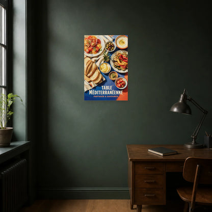 Affiche Table Méditerranéenne – Partager & Savourer dans un bureau - Art Virtuoso