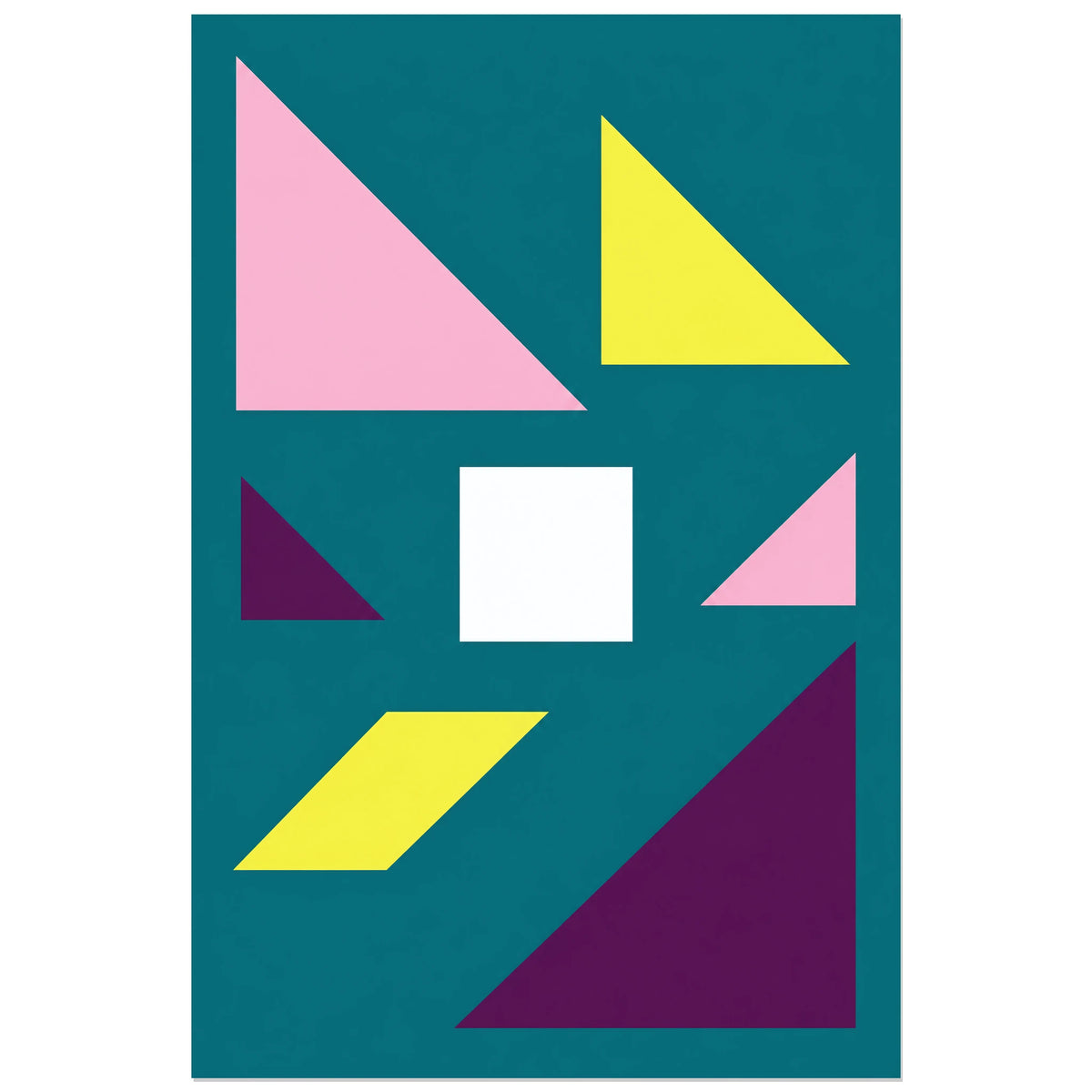 Affiche Tangram - Equilibre, illustration géométrique / aplats graphiques verticale, format 30 × 45 cm