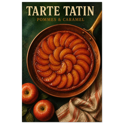 Affiche Tarte Tatin – Pommes & Caramel, gouache contemporaine verticale, format 40 × 60 cm