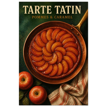 Affiche Tarte Tatin – Pommes & Caramel, gouache contemporaine verticale, format 60 × 90 cm