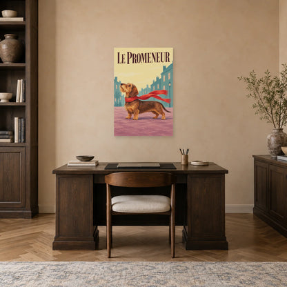 Affiche Teckel - Le promeneur dans un bureau - Art Virtuoso
