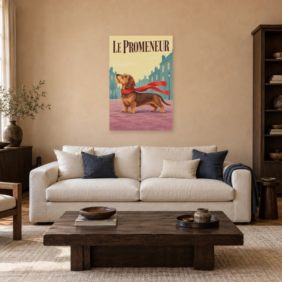 Affiche Teckel - Le promeneur dans un salon - Art Virtuoso