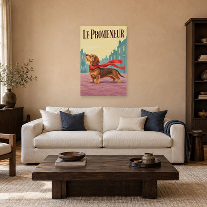 Affiche Teckel - Le promeneur dans un salon - Art Virtuoso