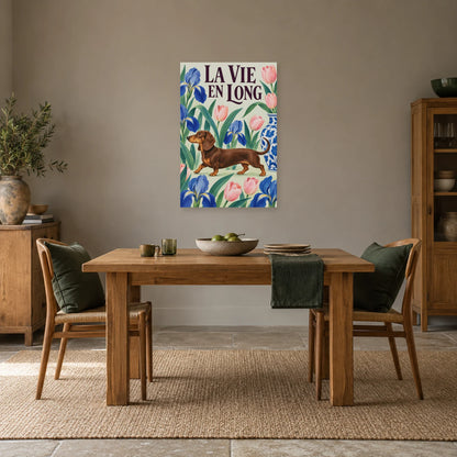 Affiche Teckel - Jardin en long dans une salle à manger - Art Virtuoso