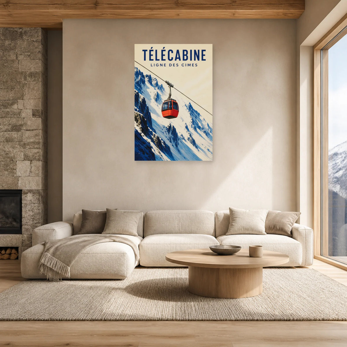 Affiche Télécabine – Ligne des cimes dans un salon - Art Virtuoso