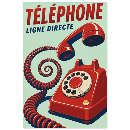 Affiche Téléphone – Ligne Directe, illustration graphique verticale, format 30 × 45 cm