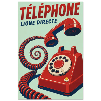 Affiche Téléphone – Ligne Directe, illustration graphique verticale, format 40 × 60 cm